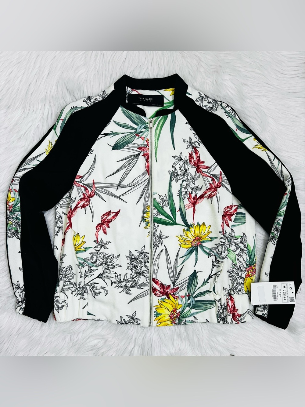 NWT! Zara Multicolored Floral Print Bomber Jacket Sz M